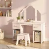 Schminktisch Kinder, 2 In 1 Kinderschminktisch Schreibtisch Mit Hocker 2 Schubladen 2 Schränken Abnehmbarem Spiegel Rosa