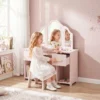 Schminktisch Kinder, 2 In 1 Kinderschminktisch Schreibtisch Mit Hocker 2 Schubladen 2 Schränken Abnehmbarem Spiegel Rosa