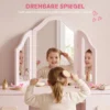 Schminktisch Kinder, 2 In 1 Kinderschminktisch Schreibtisch Mit Hocker 2 Schubladen 2 Schränken Abnehmbarem Spiegel Rosa