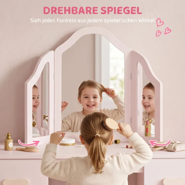 Schminktisch Kinder, 2 In 1 Kinderschminktisch Schreibtisch Mit Hocker 2 Schubladen 2 Schränken Abnehmbarem Spiegel Rosa