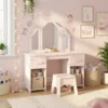 Schminktisch Kinder, 2 In 1 Kinderschminktisch Schreibtisch Mit Hocker 2 Schubladen 2 Schränken Abnehmbarem Spiegel Rosa