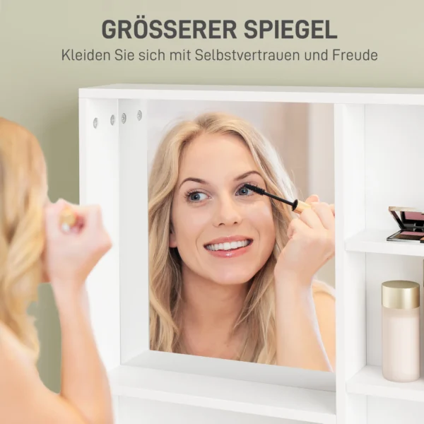 Schminktisch Mit Spiegel, Schublade, 3 stufige Seitenablage, Spanplatte, Weiß