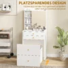 Schminktisch Mit Spiegel Und Gepolstertem Hocker, Kompakter Frisiertisch Mit Schrank, Schubladen Und Offenen Ablagen, Weiß