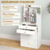 Schminktisch Mit Spiegel Und Gepolstertem Hocker, Kompakter Frisiertisch Mit Schrank, Schubladen Und Offenen Ablagen, Weiß