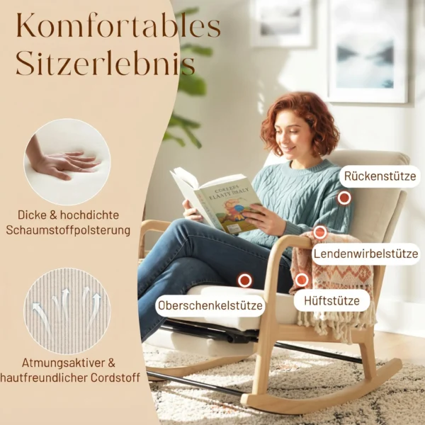 Schommelstoel Schommelstoel Met Verstelbare Voetensteun Rugleuning Lendenkussen Voor Woonkamer, Slaapkamer, Crème