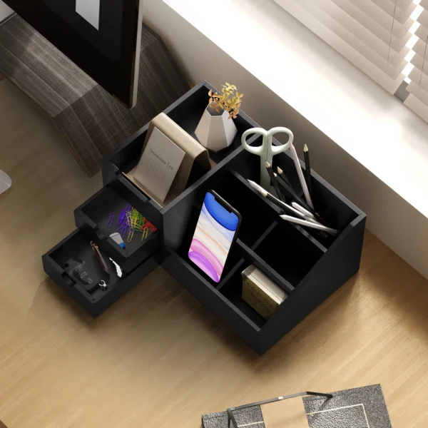 Schreibtischorganizer 2 Schubladen Aufbewahrungsbox Büro Box Organisation Schwarz 33 X 20,5 X 15,5 Cm
