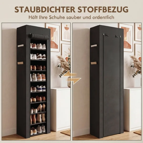 Schuhregal Aus Metall Mit Staubdichtem Stoffbezug, Für Bis Zu 20 Paar Schuhe, 45 X 30 X 175 Cm, Schwarz