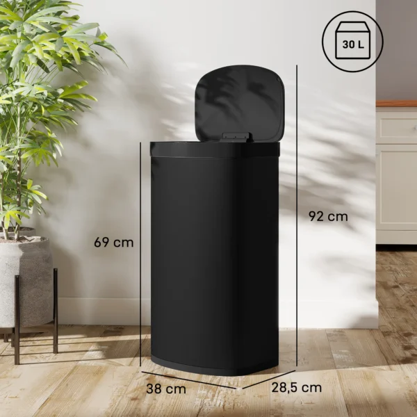 Sensor Mülleimer 55L Abfalleimer Mit Soft Close Deckel Aus Edelstahl, Für Küche Fitnessstudio Büro, Schwarz