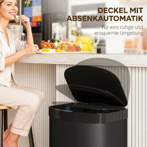 Sensor Mülleimer 55L Abfalleimer Mit Soft Close Deckel Aus Edelstahl, Für Küche Fitnessstudio Büro, Schwarz