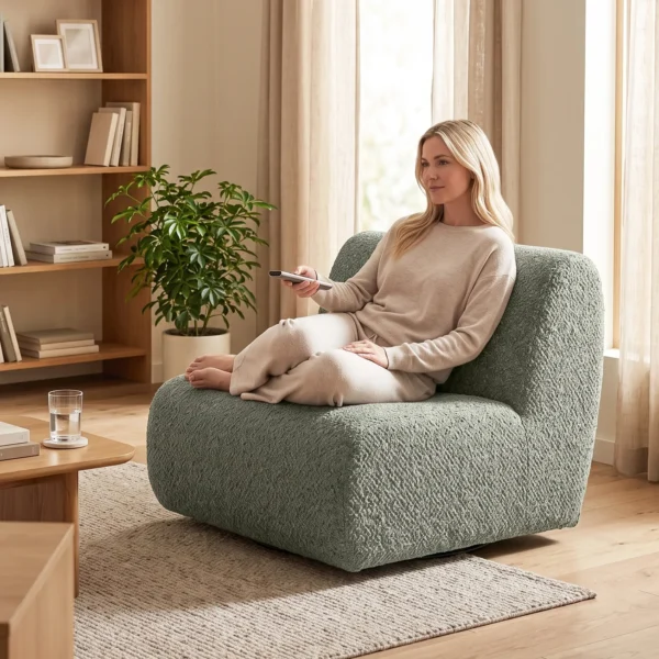Sessel Drehbarer Loungesessel Mit Chenille Optik, Breiter Sitzfläche, Für Wohnzimmer, Schlafzimmer, Grau