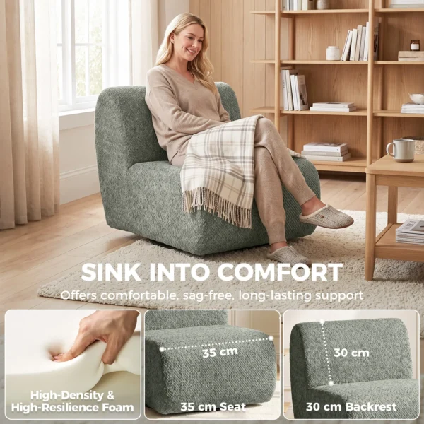 Sessel Drehbarer Loungesessel Mit Chenille Optik, Breiter Sitzfläche, Für Wohnzimmer, Schlafzimmer, Grau