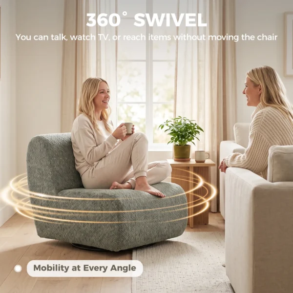 Sessel Drehbarer Loungesessel Mit Chenille Optik, Breiter Sitzfläche, Für Wohnzimmer, Schlafzimmer, Grau