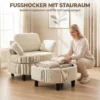 Sessel Mit Aufbewahrungshocker, Cord Bezug, Rundum Lesesessel Mit Verstellbarer Kopfstütze, Breiter Sitz, Cremeweiß