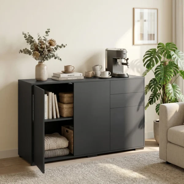 Sideboard Kommode Anrichte, 2 Schubladen, Push Click, 117 Cm X 36 Cm X 74 Cm, Schwarz
