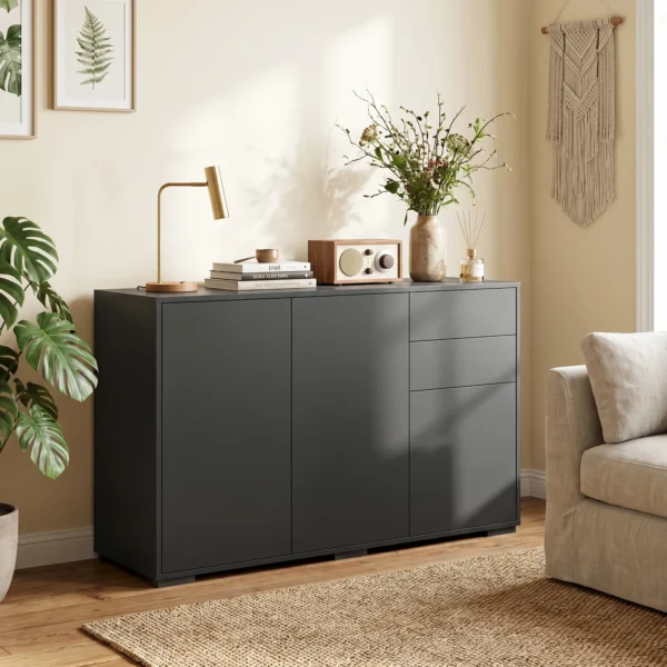 Sideboard Kommode Anrichte, 2 Schubladen, Push Click, 117 Cm X 36 Cm X 74 Cm, Schwarz
