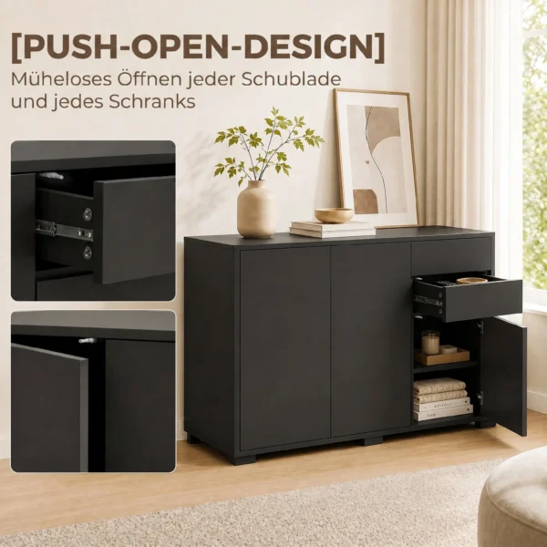 Sideboard Kommode Anrichte, 2 Schubladen, Push Click, 117 Cm X 36 Cm X 74 Cm, Schwarz