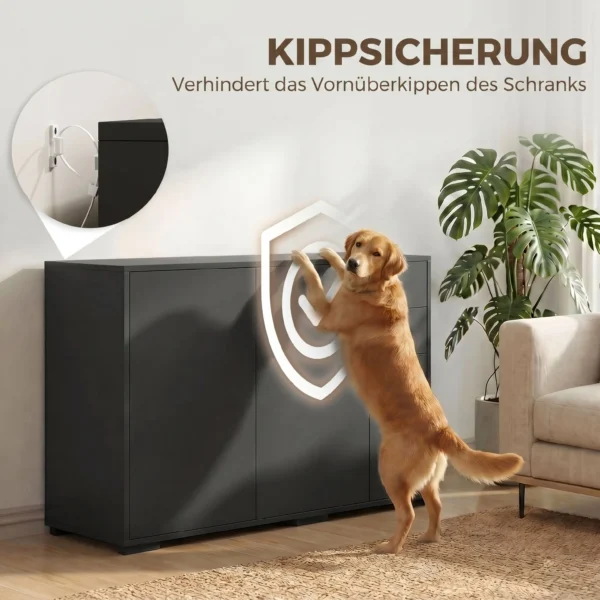 Sideboard Kommode Anrichte, 2 Schubladen, Push Click, 117 Cm X 36 Cm X 74 Cm, Schwarz