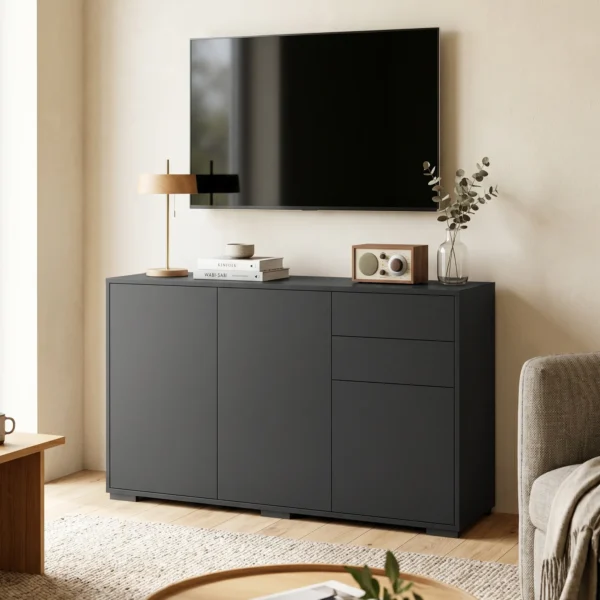 Sideboard Kommode Anrichte, 2 Schubladen, Push Click, 117 Cm X 36 Cm X 74 Cm, Schwarz