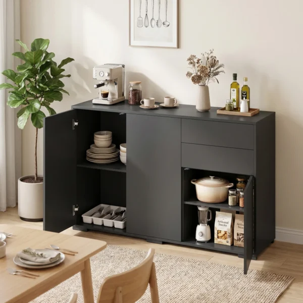Sideboard Kommode Anrichte, 2 Schubladen, Push Click, 117 Cm X 36 Cm X 74 Cm, Schwarz