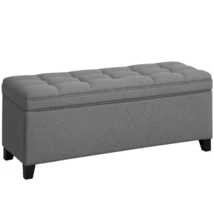 Sitzbank Mit Stauraum, Polsterbank 120x40x48 Cm Mit Sicherheits Scharniern, Leinenoptik, Dunkelgrau