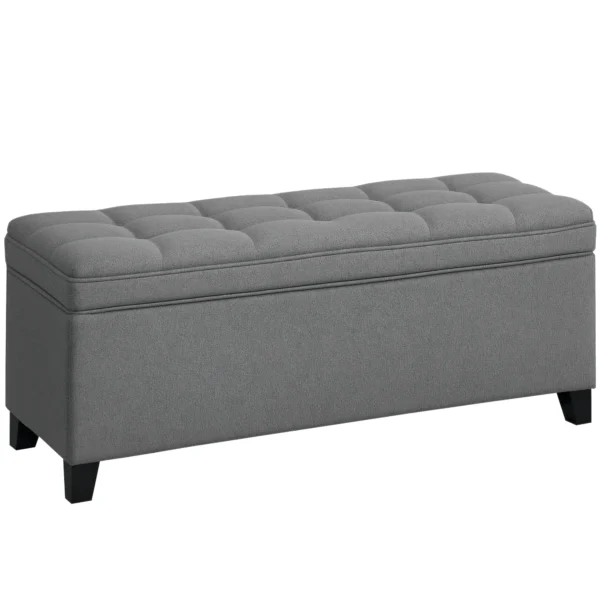 Sitzbank Mit Stauraum, Polsterbank 120x40x48 Cm Mit Sicherheits Scharniern, Leinenoptik, Dunkelgrau