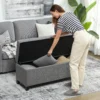 Sitzbank Mit Stauraum, Polsterbank 120x40x48 Cm Mit Sicherheits Scharniern, Leinenoptik, Dunkelgrau