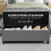 Sitzbank Mit Stauraum, Polsterbank 120x40x48 Cm Mit Sicherheits Scharniern, Leinenoptik, Dunkelgrau
