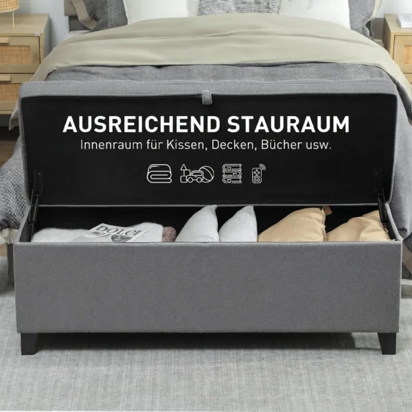 Sitzbank Mit Stauraum, Polsterbank 120x40x48 Cm Mit Sicherheits Scharniern, Leinenoptik, Dunkelgrau