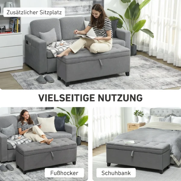 Sitzbank Mit Stauraum, Polsterbank 120x40x48 Cm Mit Sicherheits Scharniern, Leinenoptik, Dunkelgrau