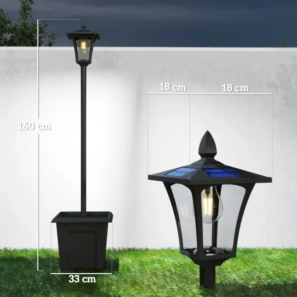 Solar Gartenlaterne, Wetterfeste Wegleuchte 160 Cm Hoch, Mit LED, 10 Std. Beleuchtung, IP44, Für Außen, Schwarz