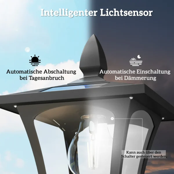 Solar Gartenlaterne, Wetterfeste Wegleuchte 160 Cm Hoch, Mit LED, 10 Std. Beleuchtung, IP44, Für Außen, Schwarz