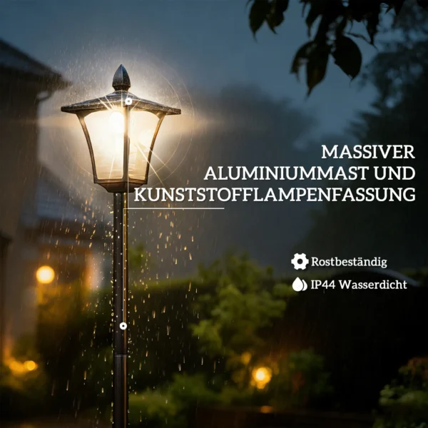 Solar Gartenlaterne, Wetterfeste Wegleuchte 160 Cm Hoch, Mit LED, 10 Std. Beleuchtung, IP44, Für Außen, Schwarz