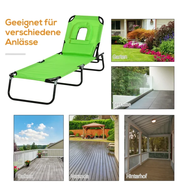 Sonnenliege Mit Gesichtsloch & Kissen, Klappbar, Wasserabweisender Bezug, Metallrahmen, Grün