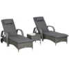 Sonnenliege Verstellbar Gartenliege Tisch 3er Set Polyrattan Metall Wetterfest Dunkelgrau