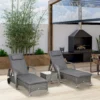 Sonnenliege Verstellbar Gartenliege Tisch 3er Set Polyrattan Metall Wetterfest Dunkelgrau