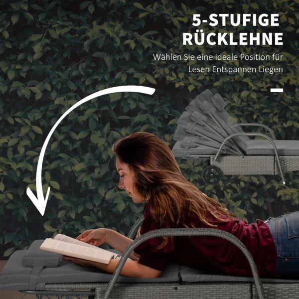 Sonnenliege Verstellbar Gartenliege Tisch 3er Set Polyrattan Metall Wetterfest Dunkelgrau