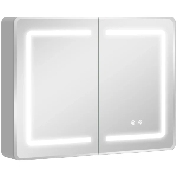 Spiegelschrank Für Das Badezimmer Mit LED Beleuchtung, 60 X 80 Cm Badschrank Mit Anti Beschlag, 3 fach Dimmbare