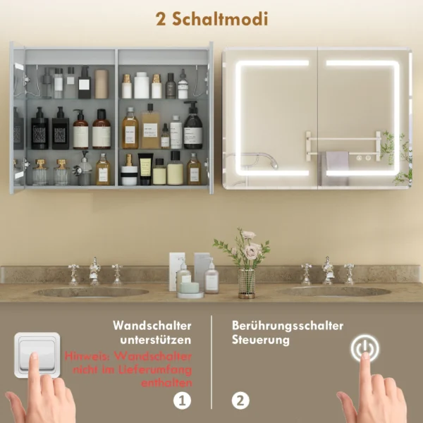 Spiegelschrank Für Das Badezimmer Mit LED Beleuchtung, 60 X 80 Cm Badschrank Mit Anti Beschlag, 3 fach Dimmbare