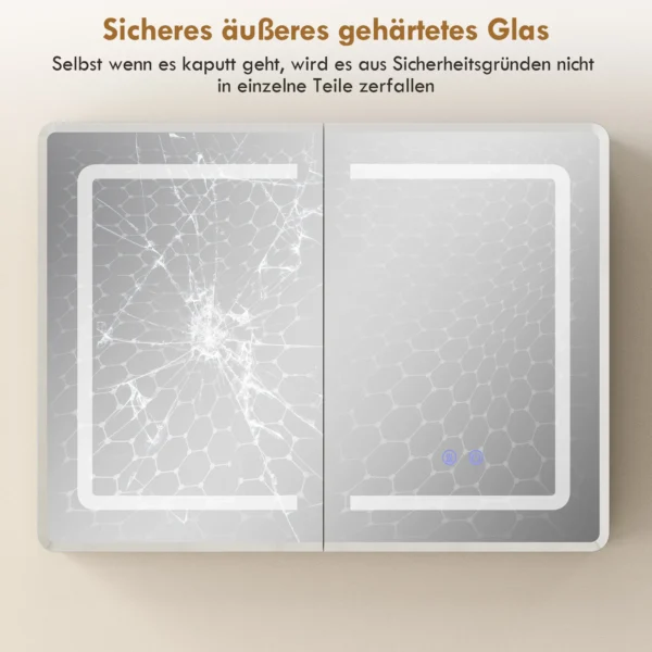 Spiegelschrank Für Das Badezimmer Mit LED Beleuchtung, 60 X 80 Cm Badschrank Mit Anti Beschlag, 3 fach Dimmbare
