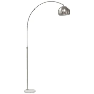 Stehlampe, Bogen Design Mit Marmorsockel, 167 Cm, Silber