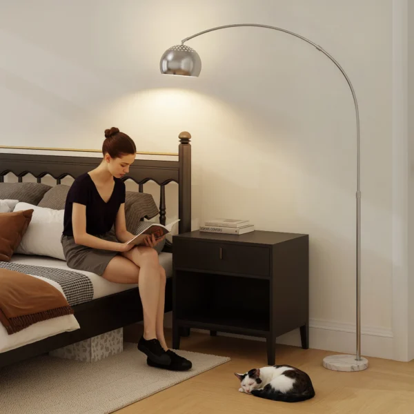 Stehlampe, Bogen Design Mit Marmorsockel, 167 Cm, Silber
