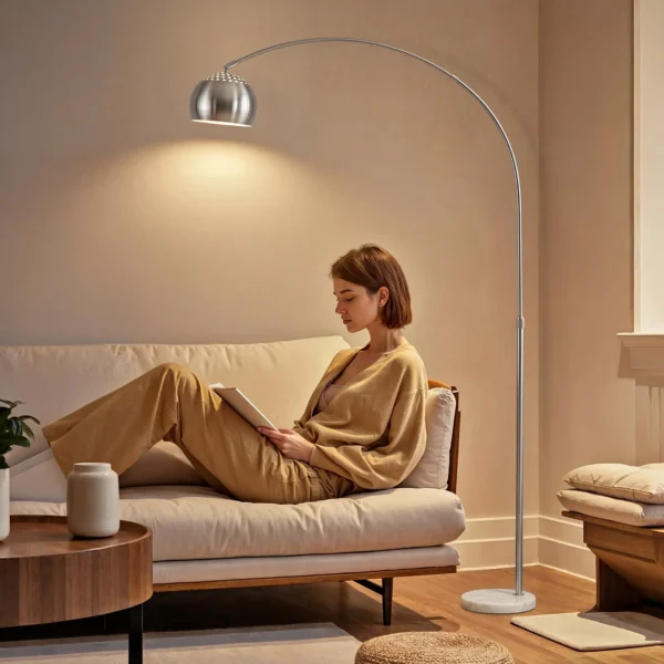 Stehlampe, Bogen Design Mit Marmorsockel, 167 Cm, Silber
