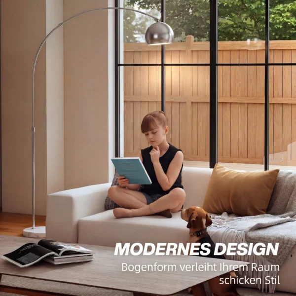 Stehlampe, Bogen Design Mit Marmorsockel, 167 Cm, Silber