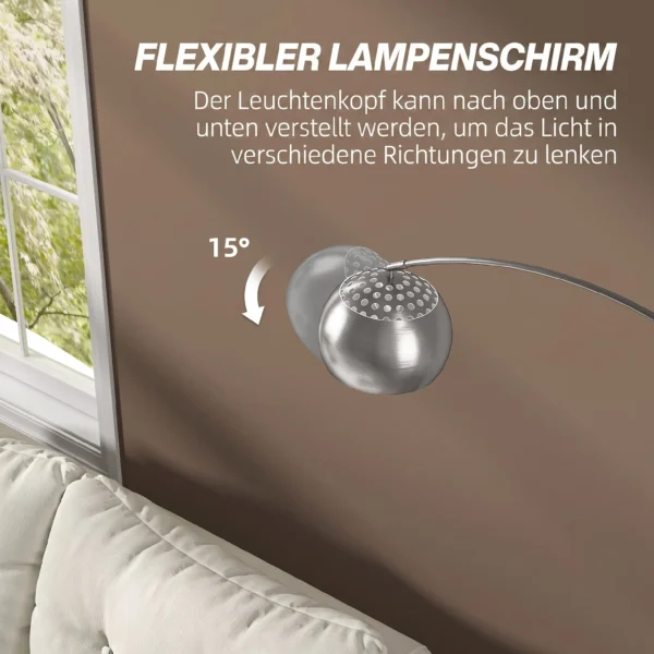 Stehlampe, Bogen Design Mit Marmorsockel, 167 Cm, Silber