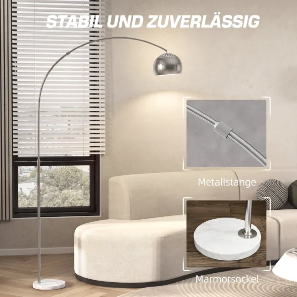 Stehlampe, Bogen Design Mit Marmorsockel, 167 Cm, Silber