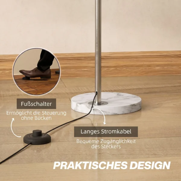 Stehlampe, Bogen Design Mit Marmorsockel, 167 Cm, Silber