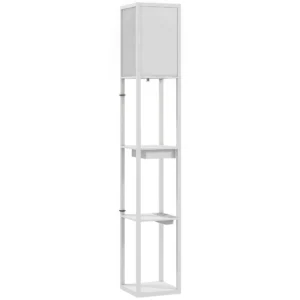 Stehlampe Mit 3 stufigem Regal, Fußschalter, USB Anschlüssen, MDF, Weiß