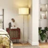 Stehlampe Mit Fernbedienung, Höhenverstellbar, Stoffschirm, Metallständer, Anpassbare Helligkeit, Fußschalter, Beige