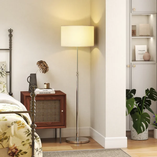 Stehlampe Mit Fernbedienung, Höhenverstellbar, Stoffschirm, Metallständer, Anpassbare Helligkeit, Fußschalter, Beige