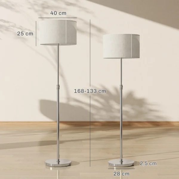 Stehlampe Mit Fernbedienung, Höhenverstellbar, Stoffschirm, Metallständer, Anpassbare Helligkeit, Fußschalter, Beige